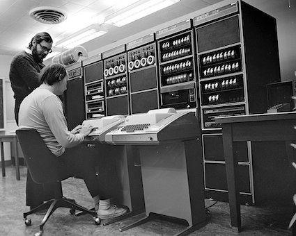 Ken Thompson and Dennis Ritchie working on a PDP-11 at Bell Labs